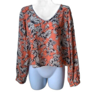 CLOSEOUT SALE MAKE AN OFFER-Astr orange floral long sleeve blouse top - size S